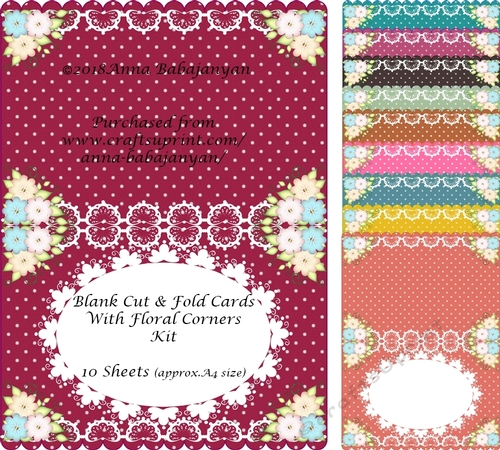 Blank Cut & Fold Cards With Floral Corners Kit