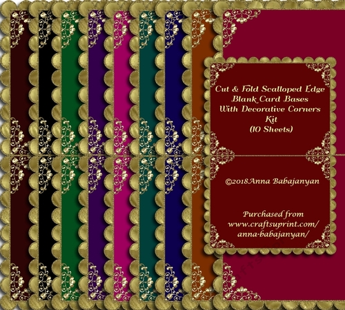 Cut & Fold Scalloped Edge Blank Card Bases With Decorative Corners Kit