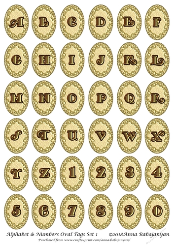 Alphabet & Numbers Oval Tags Set 1