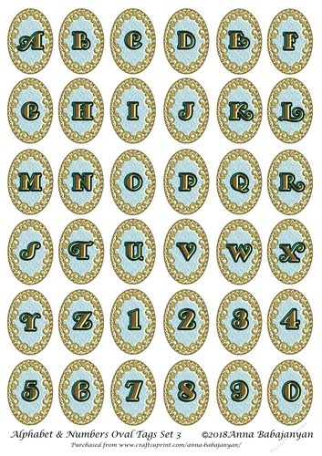 Alphabet & Numbers Oval Tags Set 3