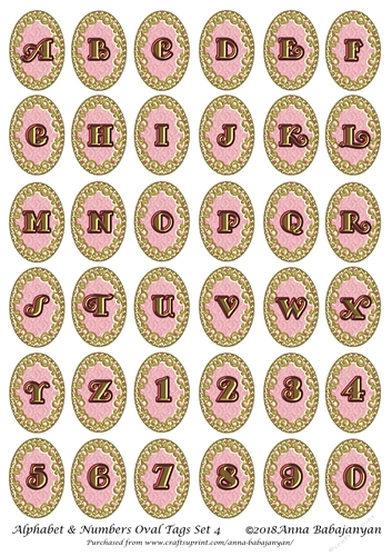 Alphabet & Numbers Oval Tags Set 4