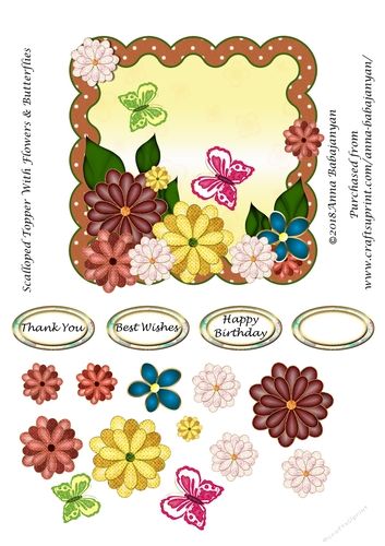 Scalloped Topper With Flowers & Butterflies