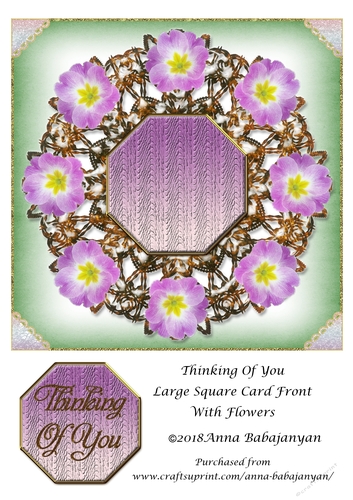 Thinking Of You Large Square Card Front With Flowers