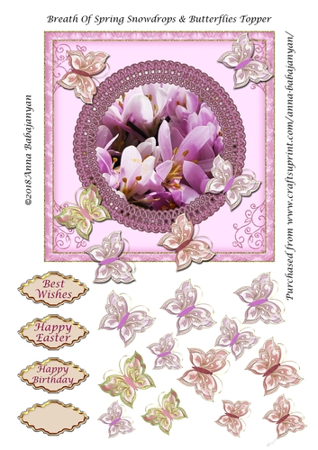 Breath Of Spring Snowdrops & Butterflies Topper