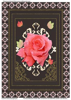 Framed Beautiful Rose with Ornaments & Butterflies (brown)