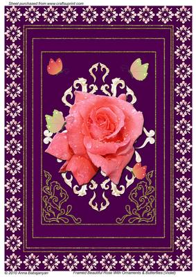 Framed Beautiful Rose with Ornaments & Butterflies (violet)