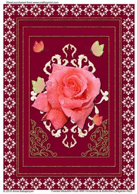 Framed Beautiful Rose with Ornaments & Butterflies (magenta)