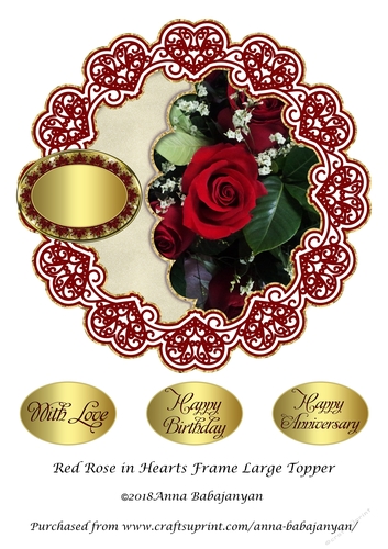 Red Rose in Hearts Frame Large Topper