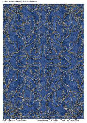 Sumptuous Embroidery Gold on Satin Blue
