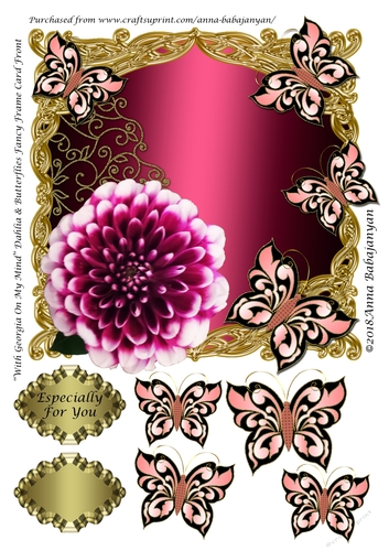 With Georgia On My Mind Dahlia & Butterflies Fancy Frame Card Front