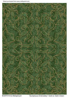 Sumptuous Embroidery Gold on Satin Green