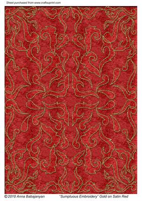 Sumptuous Embroidery Gold on Satin Red