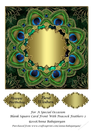 For A Special Occasion Blank Square Card Front With Peacock Feathers 2