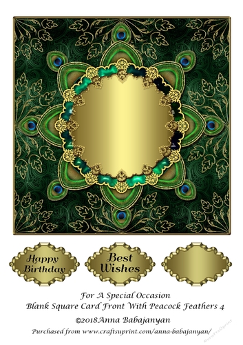 For A Special Occasion Blank Square Card Front With Peacock Feathers 4