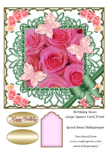 Birthday Roses Large Square Card Front