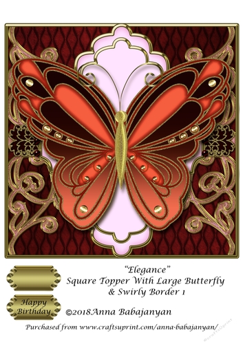 Elegance Square Topper With Large Butterfly & Swirly Border 1