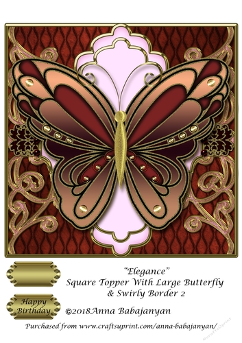 Elegance Square Topper With Large Butterfly & Swirly Border 2