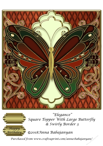 Elegance Square Topper With Large Butterfly & Swirly Border 3