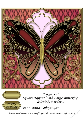 Elegance Square Topper With Large Butterfly & Swirly Border 4