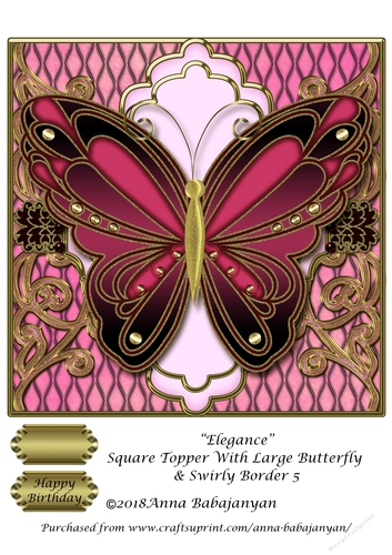 Elegance Square Topper With Large Butterfly & Swirly Border 5