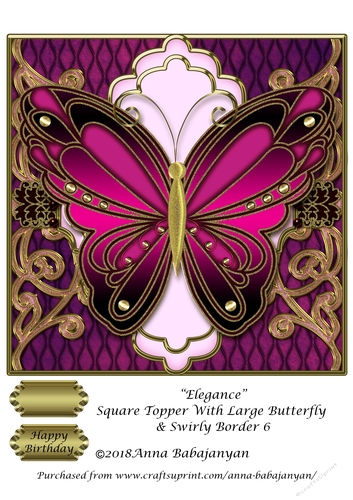 Elegance Square Topper With Large Butterfly & Swirly Border 6