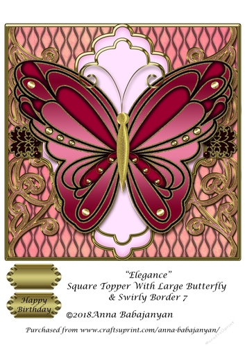 Elegance Square Topper With Large Butterfly & Swirly Border 7