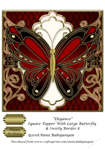 Elegance Square Topper With Large Butterfly & Swirly Border 8