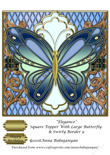 Elegance Square Topper With Large Butterfly & Swirly Border 9