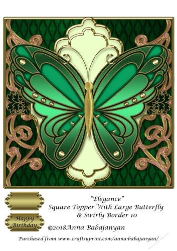 Elegance Square Topper With Large Butterfly & Swirly Border 10
