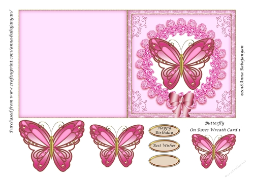 Butterfly On Roses Wreath Card 1
