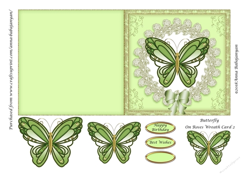 Butterfly On Roses Wreath Card 2
