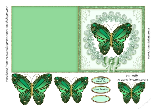 Butterfly On Roses Wreath Card 3