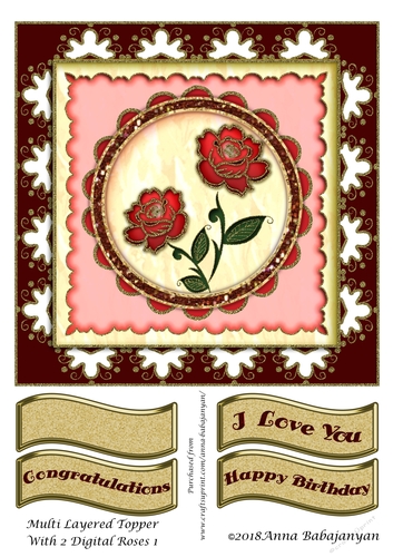 Multi Layered Topper With 2 Digital Roses 1