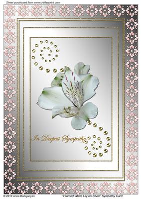 Framed White Lily on Silver Sympathy Card