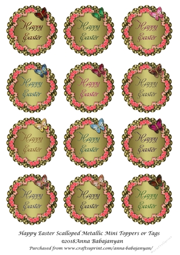 Happy Easter Scalloped Metallic Mini Toppers or Tags