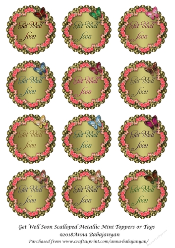 Get Well Soon Scalloped Metallic Mini Toppers or Tags