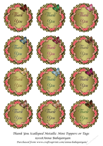 Thank You Scalloped Metallic Mini Toppers or Tags
