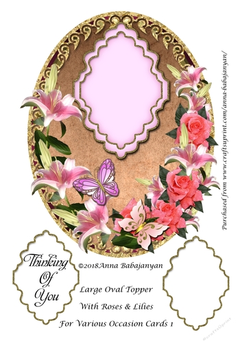 Large Oval Topper With Roses & Lilies For Various Occasion Cards 1