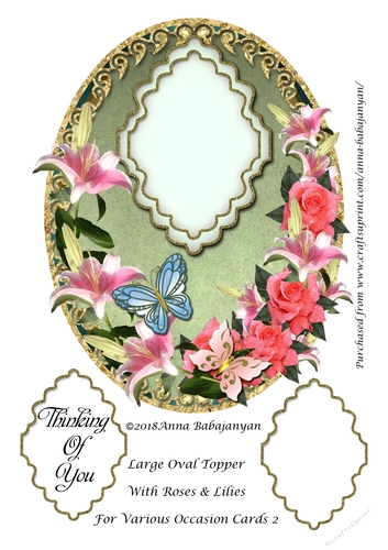 Large Oval Topper With Roses & Lilies For Various Occasion Cards 2