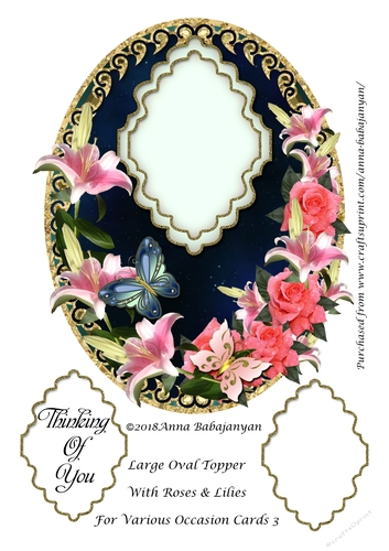 Large Oval Topper With Roses & Lilies For Various Occasion Cards 3