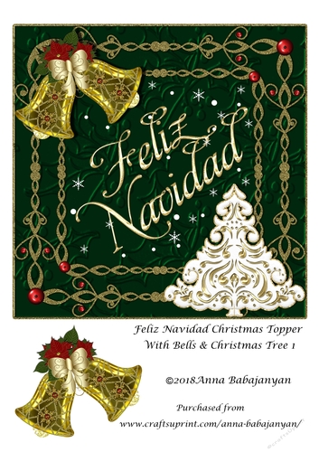 Feliz Navidad Christmas Topper With Bells & Christmas Tree 1