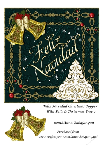 Feliz Navidad Christmas Topper With Bells & Christmas Tree 2