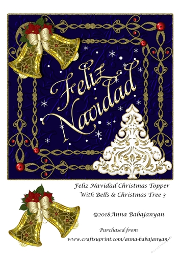 Feliz Navidad Christmas Topper With Bells & Christmas Tree 3