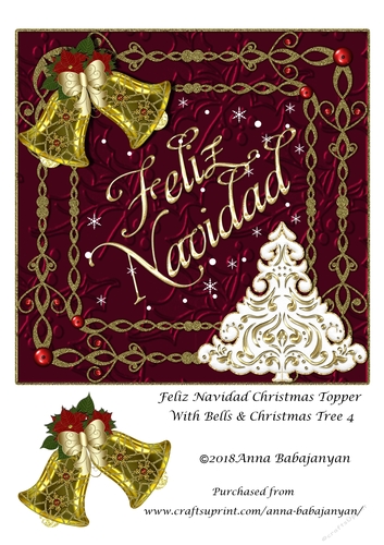 Feliz Navidad Christmas Topper With Bells & Christmas Tree 4