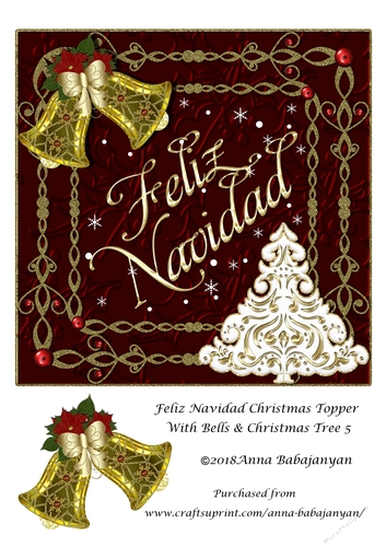 Feliz Navidad Christmas Topper With Bells & Christmas Tree 5