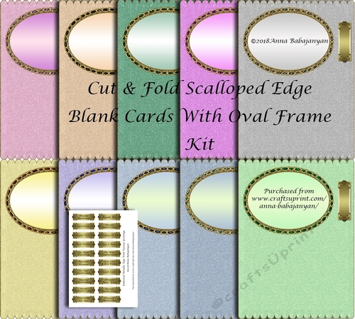 Cut & Fold Scalloped Edge Blank Cards With Oval Frame Kit