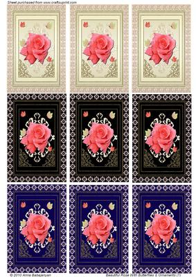 Beautiful Rose with Butterflies & Ornaments (atc Set 1)