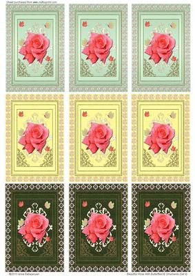 Beautiful Rose with Butterflies & Ornaments (atc Set 4)