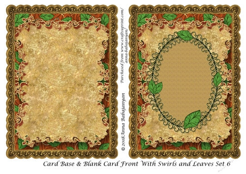 Card Base & Blank Card Front With Swirls and Leaves Set 6