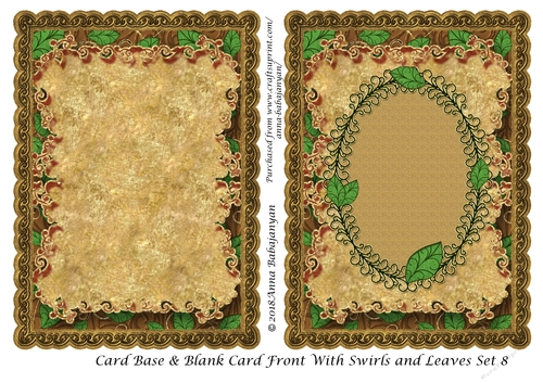 Card Base & Blank Card Front With Swirls and Leaves Set 8